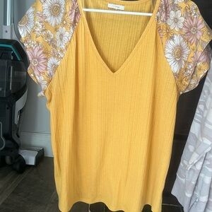 Yellow Floral Sleeve Women's Top